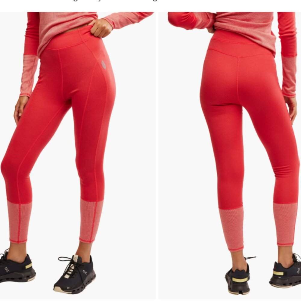 NEW Free People Moonlight Base Layer Leggings  Merino Wool in red 261 4S2